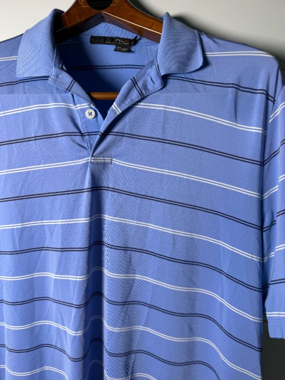 RLX Ralph Lauren Blue Stripe Short Sleeve Performance Polo Size L